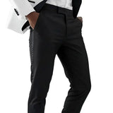 Wiaofellas  -  Black Men Pants With Side Satin Stripe One Piece Slim Fit Formal Male Fashion Clothes Fit Wedding Evening Office Tuxedos