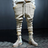 WIAOFELLAS  -  Spring Autumn Casual Sports Trousers Mens Street Loose Leg Drawstring Personalized Contrast Color Knitted Casual Work Pants