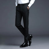 WIAOFELLAS  -  Men Formal Dress Pants Straight Slim Fit Business Casual Trousers Black Navy Blue Multiple