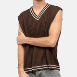 WIAOFELLAS  -  Men's Color Matching Knitted Sleeveless Vest Retro Fashion Trend Simple Casual Loose Breathable 2025 Summer New Men's Tops