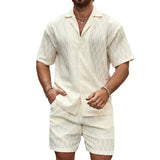 WIAOFELLAS  -  New Fashionable Casual Cotton and Linen Loose Men's Short Sleeved Shorts set, Beach Vacation Breathable Quick Drying 2-piece Set