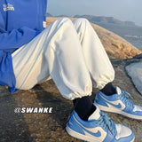 WIAOFELLAS  -  Trendy White Dstring Trousers for Men Casual Loose Fit Low Waist Long Pants Youthful Energy Sle Summer Thin Material