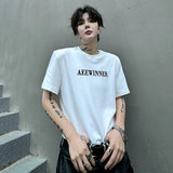 Wiaofellas  -  Summer Loose Men's Slim T-shirt Korean Style Casual Round Neck Letter Printed Short Sleeved Male Tops New Fashion