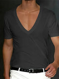 Wiaofellas  -  Slim Fit Short Sleeve V-Neck T-Shirt for Men Breathable Lightweight Summer Casual Top in Solid Color