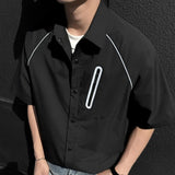 WIAOFELLAS  -  Niche Design Men's Shirts Turn-down Collar Line Zipper Patchwork Contrast Color Short Sleeved Loose Male Clothing