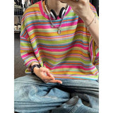 WIAOFELLAS  -  Summer Striped Print Men O Neck Short Sleeve T Shirt Rainbow Fashion Harajuku Casual Oversized Men Clothing Top Harajuku