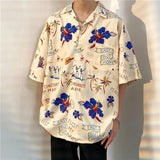 WIAOFELLAS  -  Summer New Hawaiian Floral Printing Beach Men's Suit Loose Lapel Shirt And Pants Vintage Fashion Men 2 Piece Set BS110