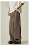 Wiaofellas  -  American Retro Brown Casual Drapey Wide Leg Pants Loose Fit Design Sense Straight Cut Long Trousers Polyester Fabric