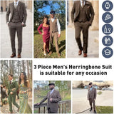 Wiaofellas  -  Retro Tweed Herringbone Suit Men's  Slim Fit Single-breasted 3 Pieces Mens Suit Groom Dress Tuxedos Prom Suit Jacket Vest Pants