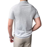 Wiaofellas  -  New Men Urban Business Knitted Polo Shirt Luxury Slim-fit Half-zipper T-shirts Solid Color Short Sleeve Breathable Stretchy Tops