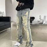 Wiaofellas  -  Retro American High Street Men's Jeans Distressed Dyed Washed High Quality Straight Leg Casual Trousers for Teens