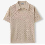 WIAOFELLAS  -  Men's Light Luxury Button-down Leisure Knitted Polo Shirt Retro Solid Hollow Out Short Sleeve Chic Fashion Man Jacquard Knitwear
