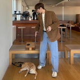 WIAOFELLAS  -  Fashion Summer Men's Solid Color Pockets Korean Style Blazer Coats Trendy Lapel Single-breasted Jackeys Male