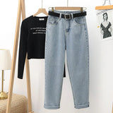 Wiaofellas  -  New Loose Vintage Blue High Waist Jeans Women's Harem Pants Stretch Washed Mom Jeans Tall and Thin Wide Leg Pants Black White