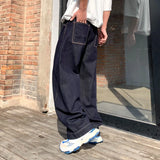 WIAOFELLAS  -  Latest Style Dark Blue Belted Jeans Men Loosen Fit Pure Color Denim Pants Male's Bagyy Trousers