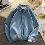 WIAOFELLAS  -  Autumn New Thickened Long Sleeved Shirt Korean Fashion Loose Men's Wear