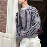 WIAOFELLAS  -  American Retro Contrasting Striped Twisted Zipper Cardigan Knit Sweater Jacket Men and Women Casual Versatile Tops