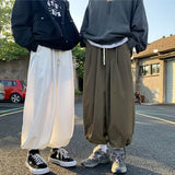 Wiaofellas  -  Spring New Men's Clothing Loose Casual Japanese Hong Kong Breeze Straight Solid Color Elastic Waist Trend Bloomers Trousers