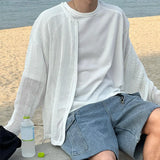 WIAOFELLAS  -  Men Shirt Mesh Transparent Long Sleeve Zipper Korean Oversize Men Clothing Streetwear Fashion Tops Male Cardigan