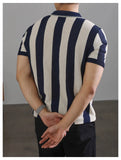 WIAOFELLAS  -  New Chic Striped Polo Shirt Light Luxury Hollow Out Knitted T-shirts Korean Style Zipper Short Sleeve Tops Breathable Knitwear