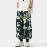 WIAOFELLAS  -  Retro Floral Pattern Harlan Pants Summer Thin Casual Pants for Men Asian Style Large Size Baggy Trousers