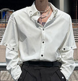 WIAOFELLAS  -  Men's 2025 Spring New Handsome Solid Color Metal Design Shirts Trendy High-end Niche Tops Men's Detachable Long Sleeves Shirt