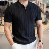 WIAOFELLAS  -  Summer New Men's Solid Color Knitted Jacquard Short Sleeve T-shirt Retro Trend Fashion Casual Simple Slim Men's Tops