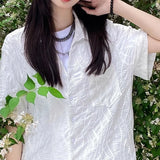 Wiaofellas  -  Korean High-end Design Shirt Chinese Style Retro Neutral Short-sleeved Top Summer Thin Personalized Casual Loose Elegant Shirt