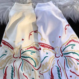 WIAOFELLAS  -  New Pure Cotton Embroidery T-shirt Men Women Summer Short Sleeve Top American Style Creative Shirt Base Outer Wear Large Couple