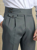 Wiaofellas  -  New Men Light Business Suit Trousers, Italian Neapolitan High Waist Button Pleated Straight Formal Pants