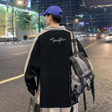 WIAOFELLAS  -  Spring and Autumn Fashion Trend Half Zip Polo Collar Panel Contrast Color Casual Loose Fit Student Versatile Simple Sweater