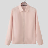 Wiaofellas  -  Men Shirt Lapel Long Sleeve Zipper Solid Color Casual Men Clothing Streetwear Spring Fashion Leisure Tops Camisas