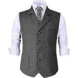 Wiaofellas  -  Men Vest Brown Herringbone Gentleman Business Waistcoat Vintage Regular Slim Banquet Men Suit Vest