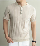 Wiaofellas  -  Brand Laisel Linen Knitted T-shirt Men's Short Sleeved Slim Casual Business Polo Shirts Round Neck Social Versatile Base T-shirt