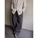 WIAOFELLAS  -  Korean style texture pleated ice silk casual pants for men's summer old money style drooping cleanfit wide-leg trousers