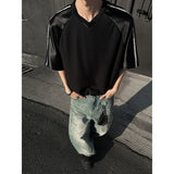 WIAOFELLAS  -  Summer Short Sleeved T-shirt Men Oversized Fashion V-neck T Shirt Men Streetwear Korean Loose Pullover T Shirt Mens Top M-3XL