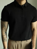 WIAOFELLAS  -  Fashionable Mens Slim Fit Polo Shirts Short Sleeve Button Turn-down Collar Polo Shirt Spring Summer Casual Men Solid Color Polos