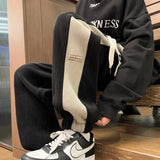 WIAOFELLAS  -  Fashion Retro Thickened Warm Men Casual Pants Winter Streetwear Hip Hop Patchwork Striped Straight Leg Male Sweatpants Trousers