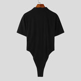 WIAOFELLAS  -  Men Bodysuits Mesh Patchwork Lapel Short Sleeve Transparent Sexy Male Rompers T Shirt Streetwear Fashion Bodysuit
