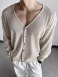 WIAOFELLAS  -  Trendy Mens Transparent Deep V Neck Cardigans Sexy Hollow Out Long Sleeve Knitted Tops Men Spring Summer Vintage Slim Fit Shirts