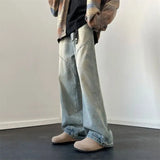 WIAOFELLAS  -  American High Street Vintage Style Fashion Men's Casual Trendy Loose Wide Leg Spliced Washed Blue Jean Trousers Male Denim Pants