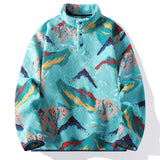 WIAOFELLAS  -  Stand-collar plus velvet men's sweater autumn and winter American retro tie-dyed jacket heavy plus velvet sweater trend