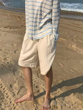 Wiaofellas  -  Vintage Solid Color Loose Shorts Mens Seaside Beach Breathable Quick-dry Casual Shorts Summer Men Fashion Drawstring Shorts