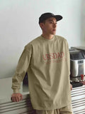 WIAOFELLAS  -  Heavy cotton Japanese street printed long-sleeved T-shirt for men in autumn loose and simple small neckline inner t-shirt