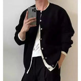 WIAOFELLAS  -  Thickened knitted cardigan fake two pieces wear simple round neck long sleeves lazy layered sweater jacket