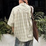 WIAOFELLAS  -  New Korean Style Men's Shirts Short Sleeve Plaid Design Lapel Summer Menswear Loose Single Breasted Male Tops 2025