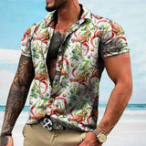 Wiaofellas  -  Flower shirt, casual short sleeved polo shirt, irregular casual shirt, men's breathable polo shirt, men's clothing