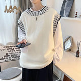WIAOFELLAS  -  Sweater Vest Men's Round Neck Pullover Sewn with Famous Thread Knitted Sweater Sleeveless Camisole Versatile and Trendy Vest