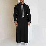 Wiaofellas  -  Men's Muslim Robes Middle East Arab Ramadan Islamic Zipper V-neck Loose Clothes Stripe  Casual Long Sleeve Shirt Dress Tunic Top