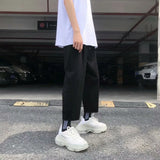 Wiaofellas  -  Trendy Loose Casual Sports Pants for Short Men Japanese Style High-Rising Straight Leg BF Nine-Piece Pants Youthful Vitality